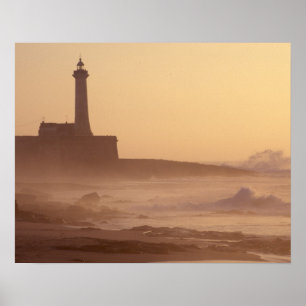 Morocco, Rabat, Lighthouse at sunset with Poster