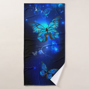 Morpho Butterfly im dunklen Hintergrund Badehandtuch