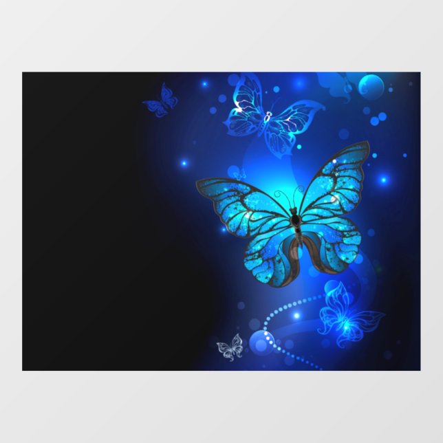 Morpho Butterfly im dunklen Hintergrund Fensteraufkleber (Blatt)