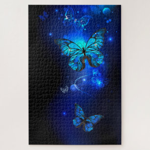 Morpho Butterfly im dunklen Hintergrund Puzzle
