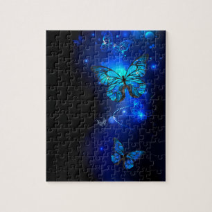Morpho Butterfly im dunklen Hintergrund Puzzle