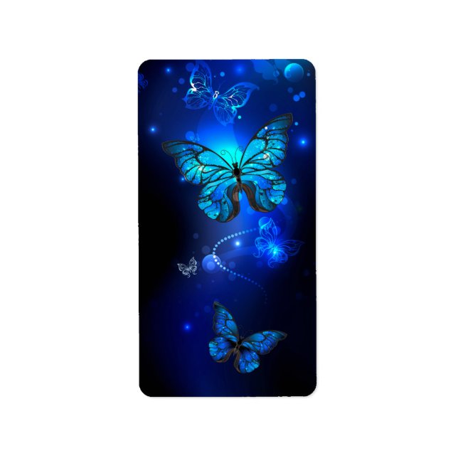 Morpho Butterfly in the Dark Background Adressaufkleber (Vorne)