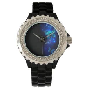 Morpho Butterfly in the Dark Background Armbanduhr