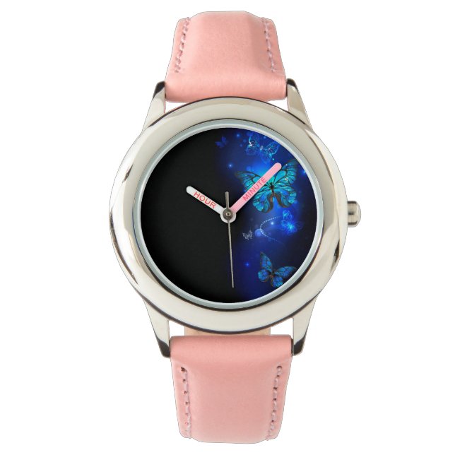 Morpho Butterfly in the Dark Background Armbanduhr (Vorderseite)