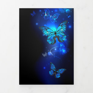 Morpho Butterfly in the Dark Background Dreifach Gefaltete Ankündigung
