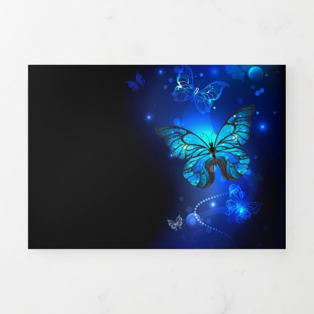 Morpho Butterfly in the Dark Background Dreifach Gefaltete Urlaubskarte (Cover)