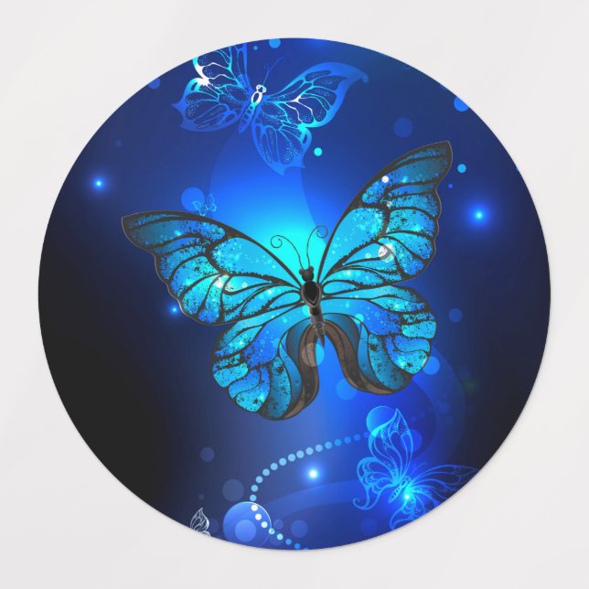Morpho Butterfly in the Dark Background Etiketten (Design 1)