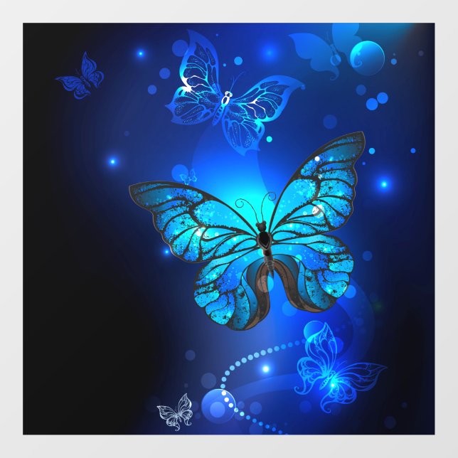 Morpho Butterfly in the Dark Background Fensteraufkleber (Blatt)