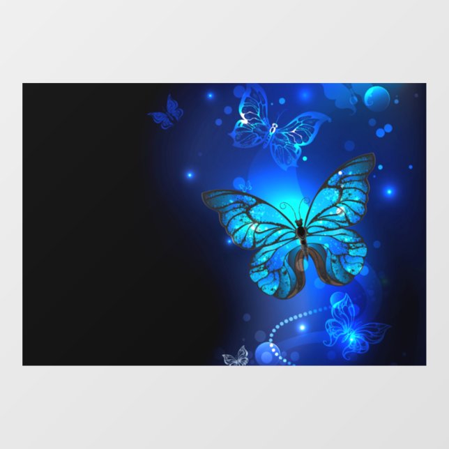 Morpho Butterfly in the Dark Background Fensteraufkleber (Blatt)