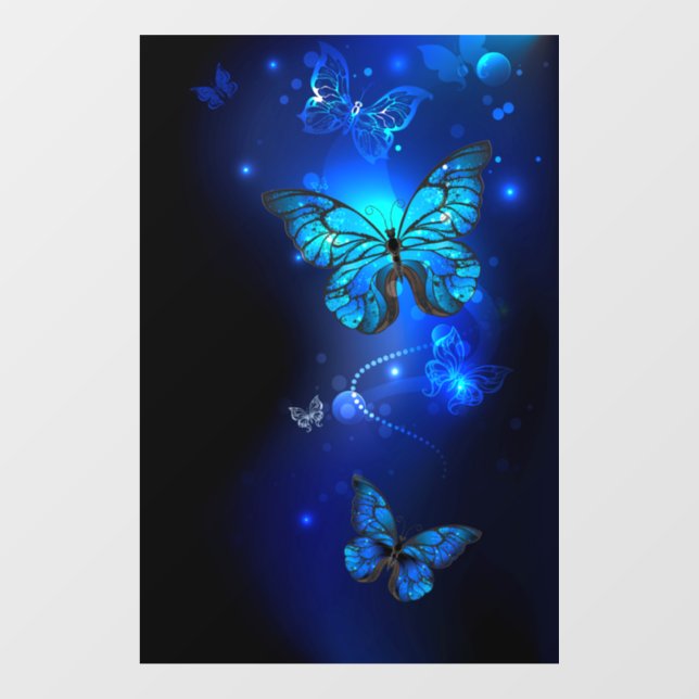 Morpho Butterfly in the Dark Background Fensteraufkleber (Blatt)