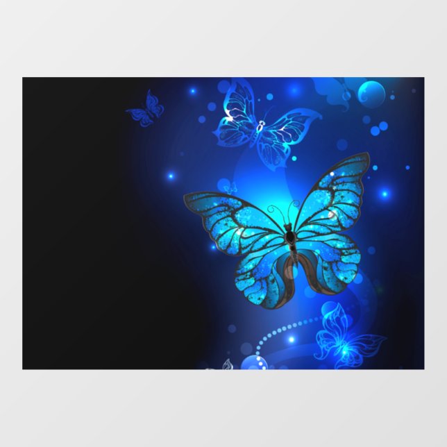 Morpho Butterfly in the Dark Background Fensteraufkleber (Blatt)