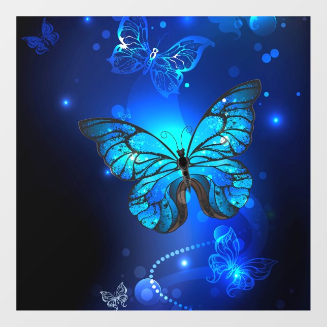 Morpho Butterfly in the Dark Background Fensteraufkleber (Blatt)