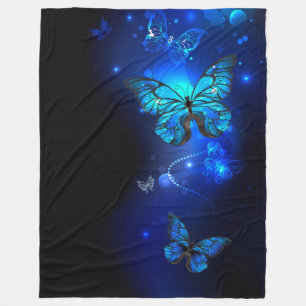 Morpho Butterfly in the Dark Background Fleecedecke
