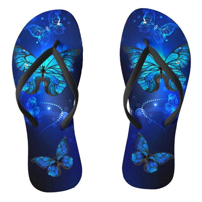 Morpho Butterfly in the Dark Background Flip Flops (Fußbett)