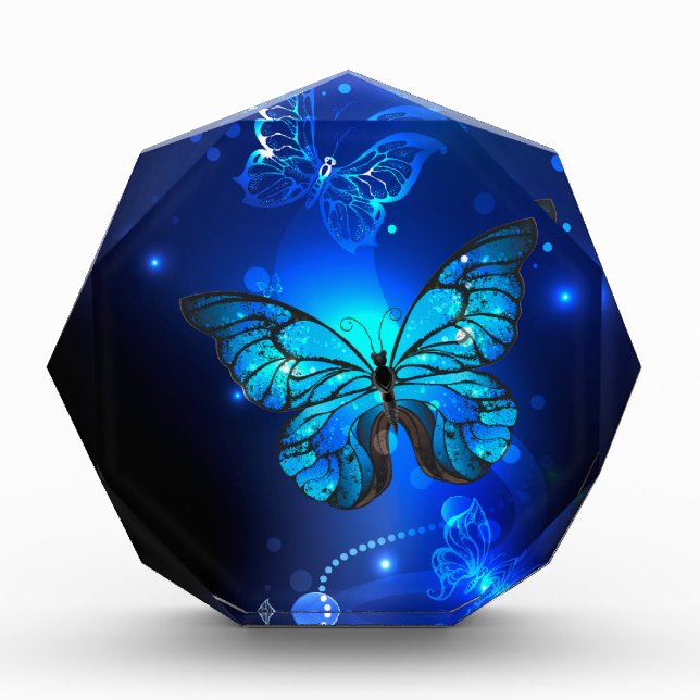 Morpho Butterfly in the Dark Background Fotoblock (Vorderseite)