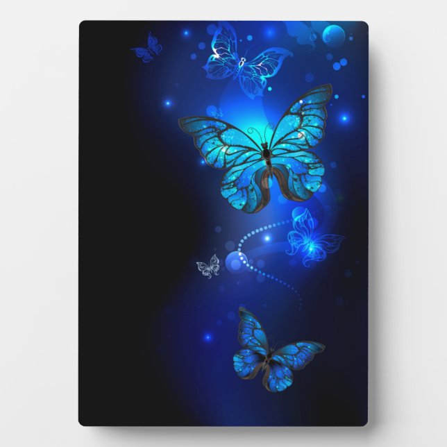 Morpho Butterfly in the Dark Background Fotoplatte (Vorderseite)