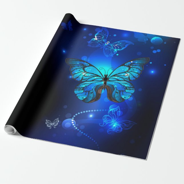 Morpho Butterfly in the Dark Background Geschenkpapier (Ungerollt)