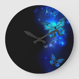 Morpho Butterfly in the Dark Background Große Wanduhr