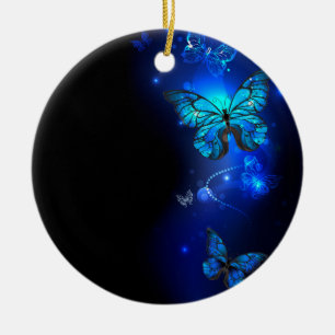 Morpho Butterfly in the Dark Background Keramik Ornament