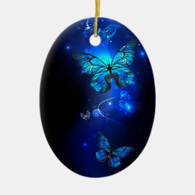 Morpho Butterfly in the Dark Background Keramik Ornament (Vorne)