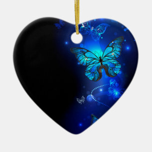 Morpho Butterfly in the Dark Background Keramik Ornament