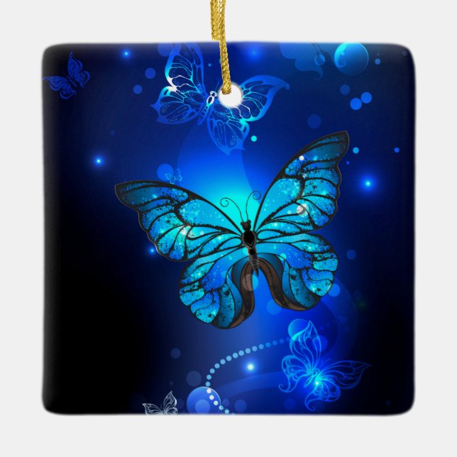 Morpho Butterfly in the Dark Background Keramikornament (Vorderseite)