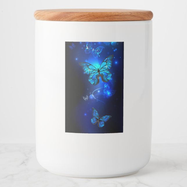 Morpho Butterfly in the Dark Background Lebensmitteletikett (Vorderseite)