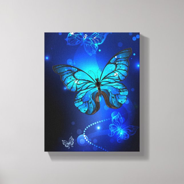 Morpho Butterfly in the Dark Background Leinwanddruck (Vorderseite)