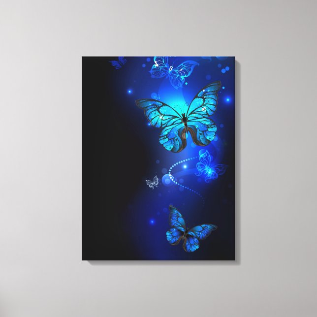 Morpho Butterfly in the Dark Background Leinwanddruck (Vorderseite)