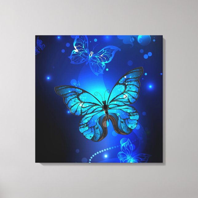 Morpho Butterfly in the Dark Background Leinwanddruck (Vorderseite)