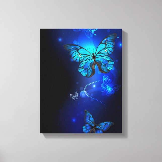 Morpho Butterfly in the Dark Background Leinwanddruck (Vorderseite)