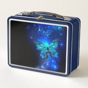 Morpho Butterfly in the Dark Background Metall Brotdose