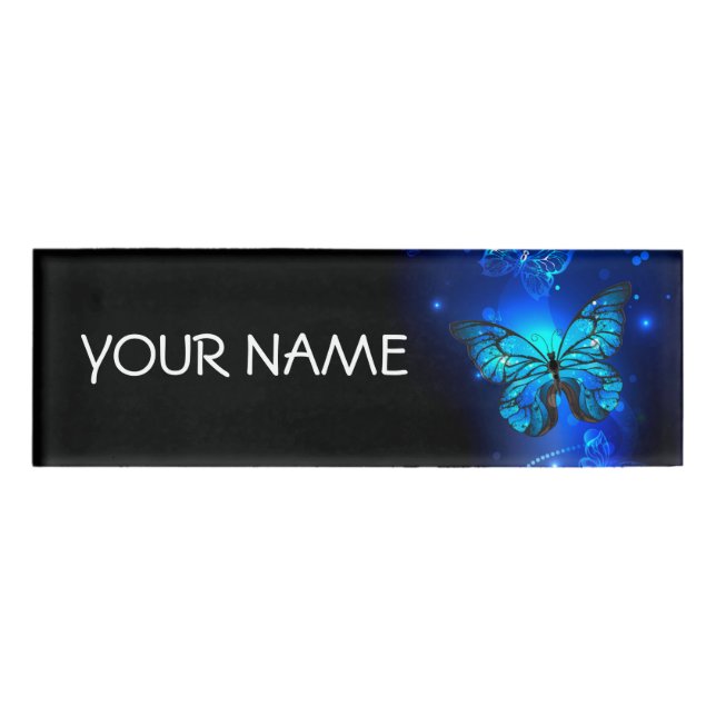 Morpho Butterfly in the Dark Background Namenschild (Vorderseite)