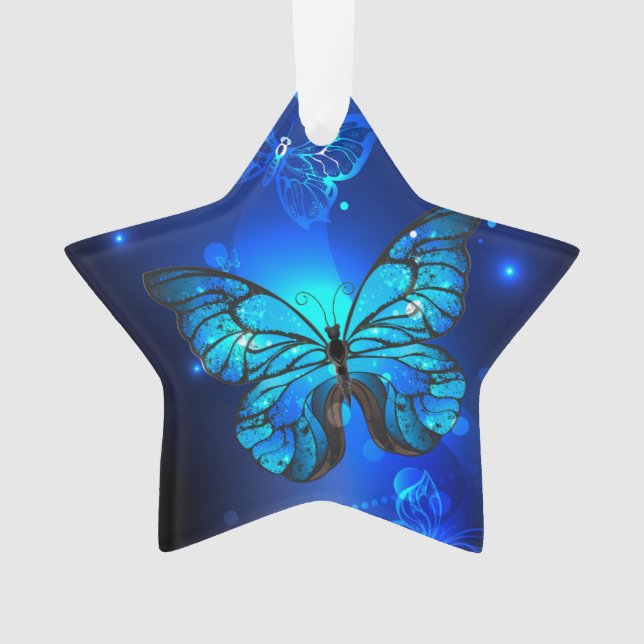 Morpho Butterfly in the Dark Background Ornament (Vorderseite)