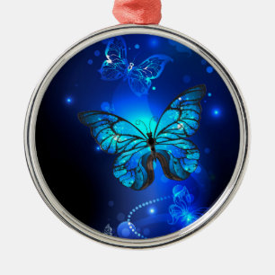 Morpho Butterfly in the Dark Background Ornament Aus Metall