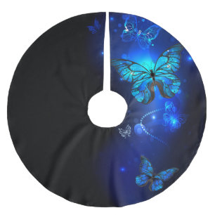Morpho Butterfly in the Dark Background Polyester Weihnachtsbaumdecke