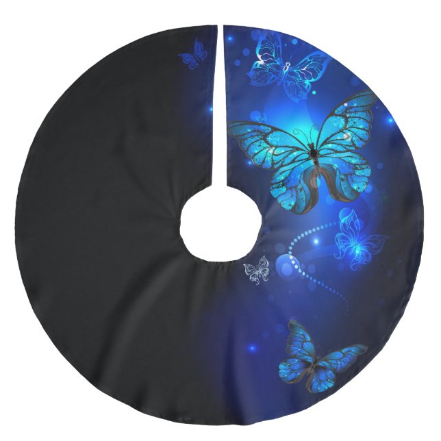 Morpho Butterfly in the Dark Background Polyester Weihnachtsbaumdecke (Vorderseite)