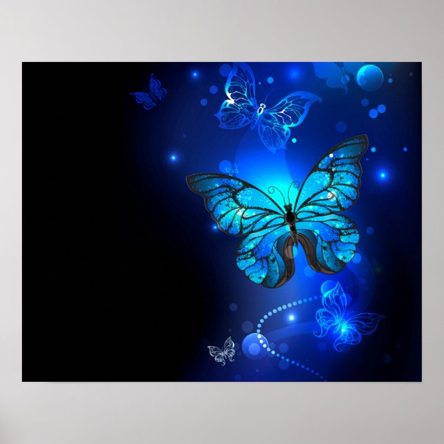 Morpho Butterfly in the Dark Background Poster (Vorne)