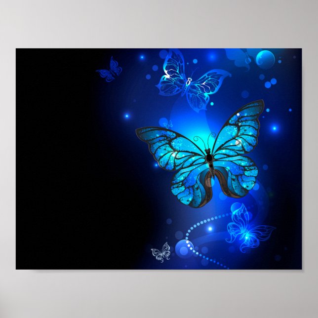 Morpho Butterfly in the Dark Background Poster (Vorne)