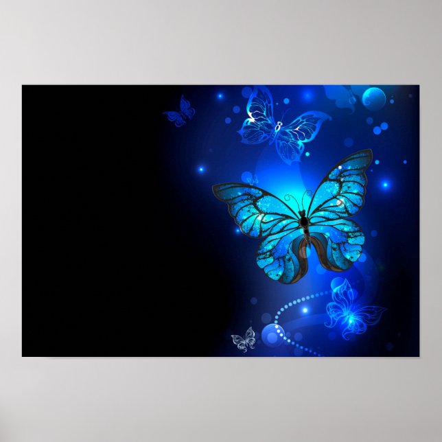 Morpho Butterfly in the Dark Background Poster (Vorne)