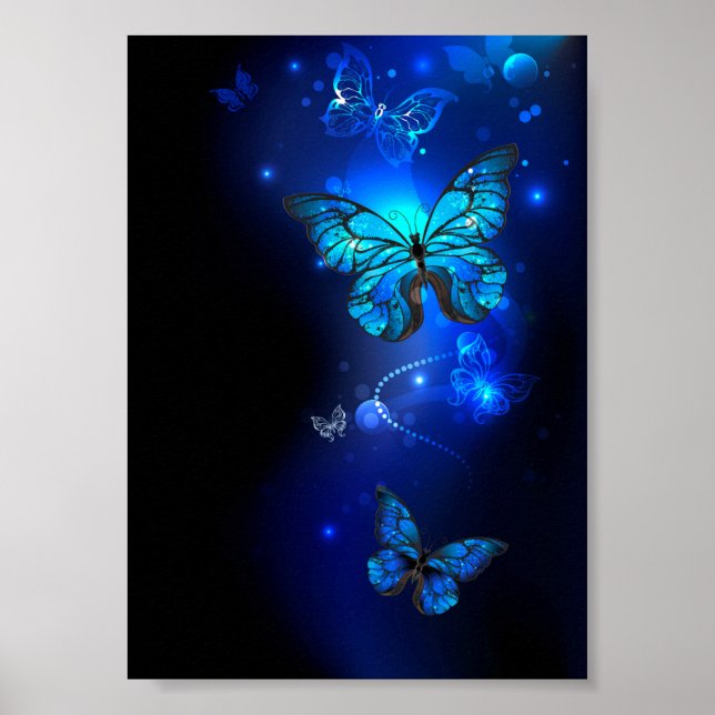 Morpho Butterfly in the Dark Background Poster (Vorne)