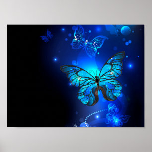 Morpho Butterfly in the Dark Background Poster