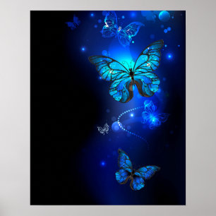 Morpho Butterfly in the Dark Background Poster