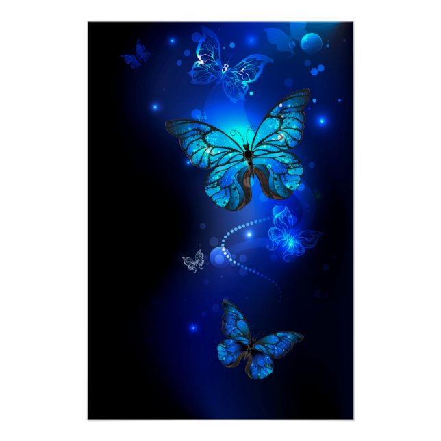 Morpho Butterfly in the Dark Background Poster (Vorderseite)