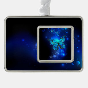 Morpho Butterfly in the Dark Background Rahmen-Ornament Silber