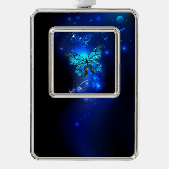 Morpho Butterfly in the Dark Background Rahmen-Ornament Silber (Vorderseite)