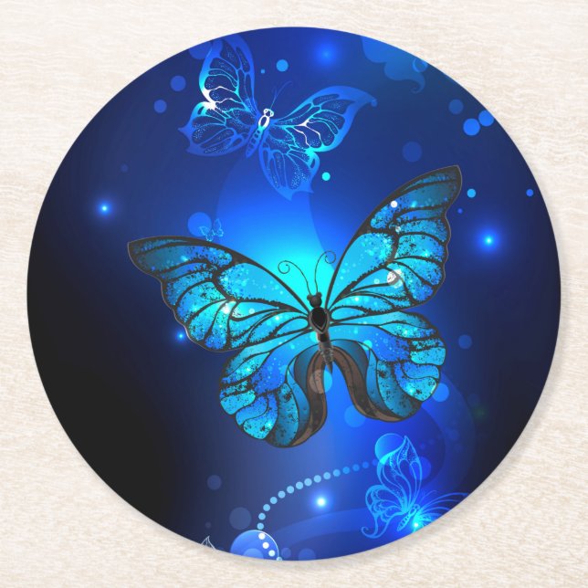 Morpho Butterfly in the Dark Background Runder Pappuntersetzer (Vorderseite)