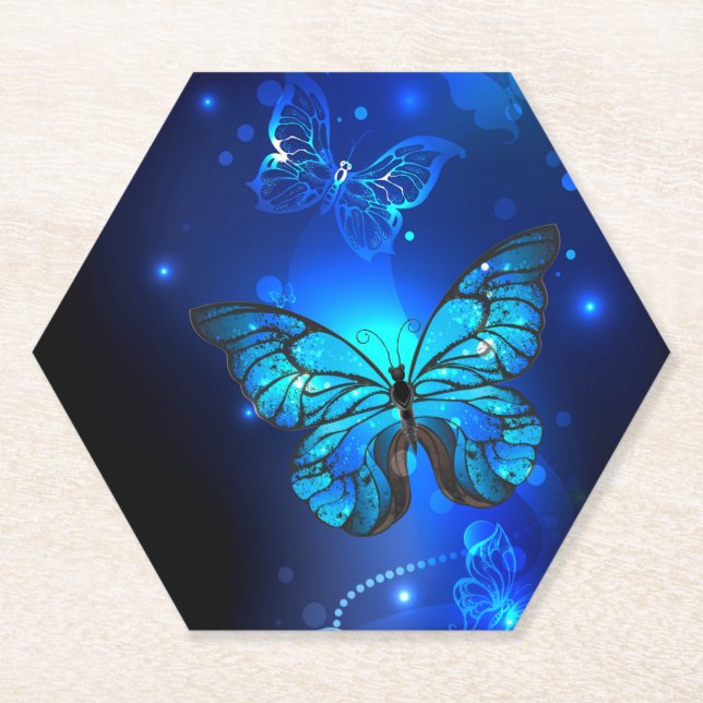 Morpho Butterfly in the Dark Background Untersetzer (Vorderseite)