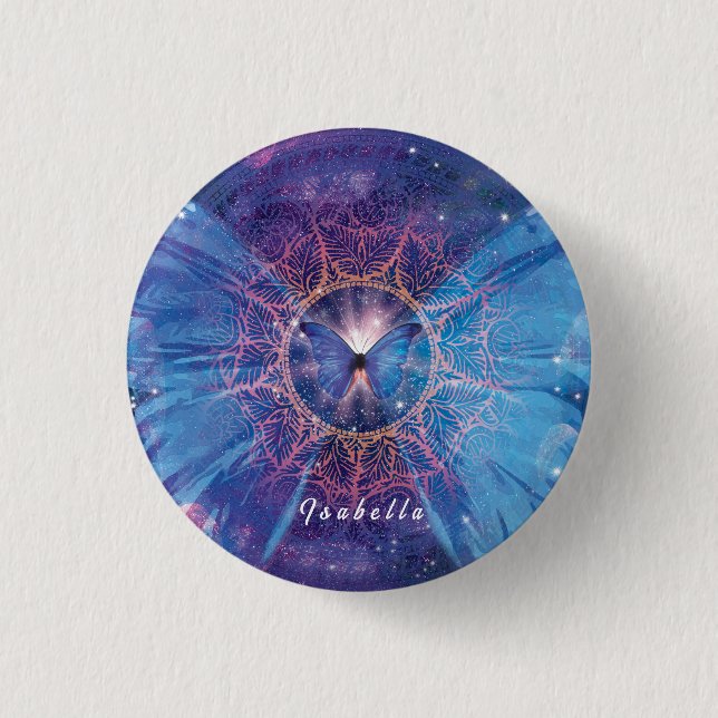 Morpho-Schmetterling / Galaxy Mandala Button (Vorderseite)