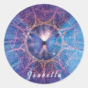 Morpho-Schmetterling / Galaxy Mandala Runder Aufkleber